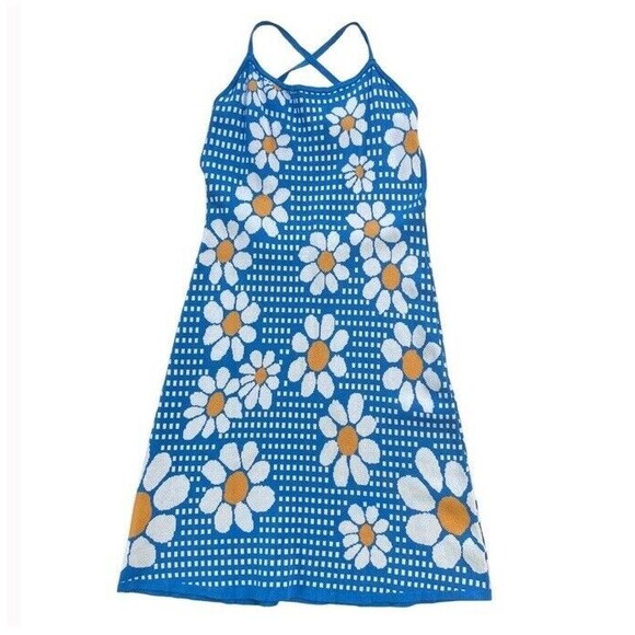 Cider Daisy Knit Dress Blue Cross Back Hippie Sweater Festival Retro Sweet Med - Picture 2 of 8